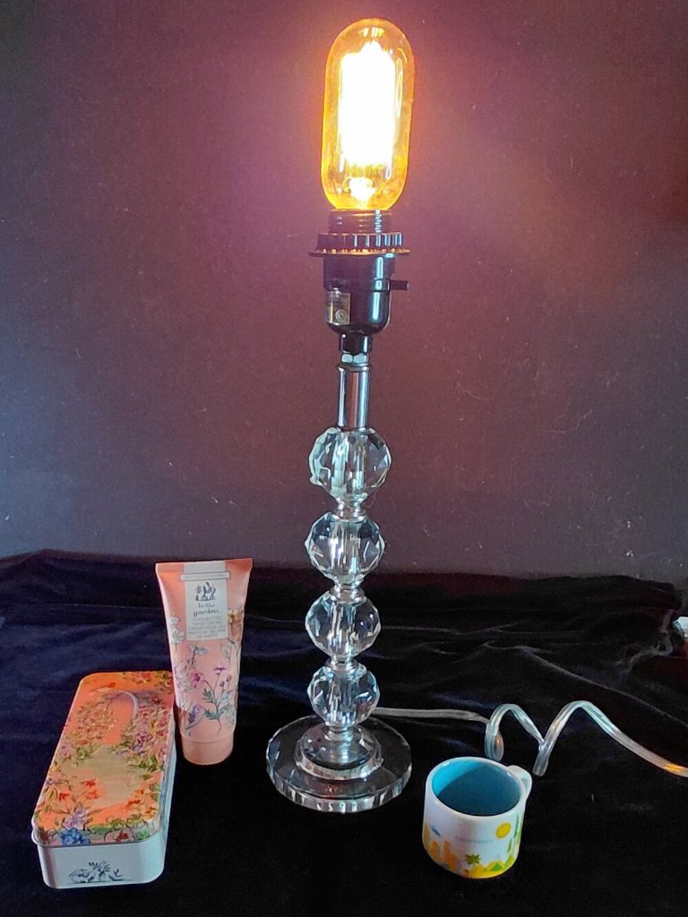 Glass Crystal table lamp - new! Shea butter cream & espresso mug